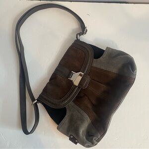 Tignanello Stylish Brown, Gray & Black Suede Purse Bag
